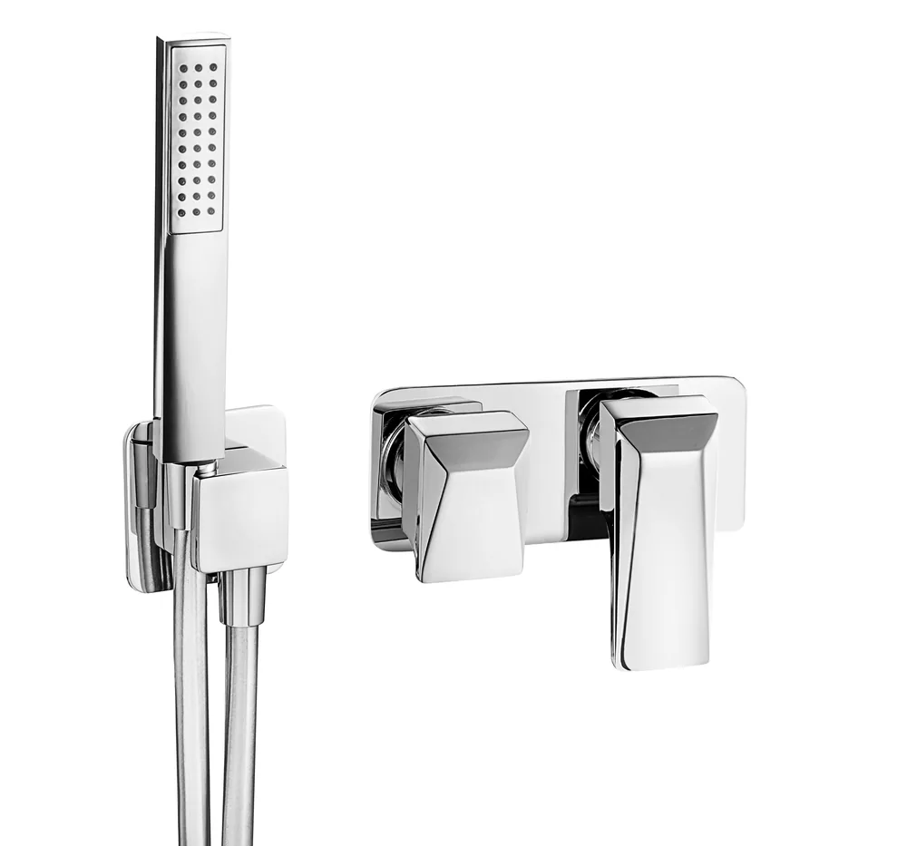 Monomando empotrar horizontal 2 vías con toma de agua separada, con mango ducha