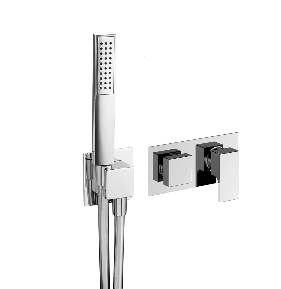 Monomando empotrar horizontal 2 vías con toma de agua separada, con mango ducha