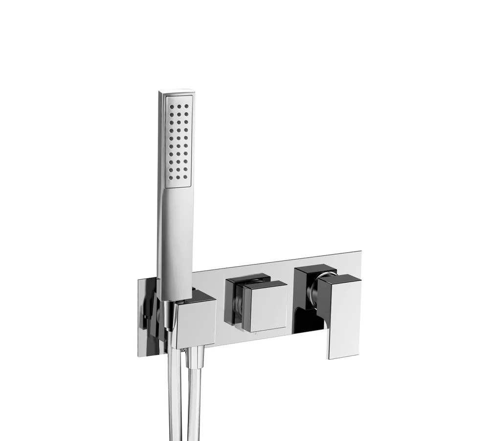 Monomando empotrar horizontal 3 vías con soporte, con mango ducha