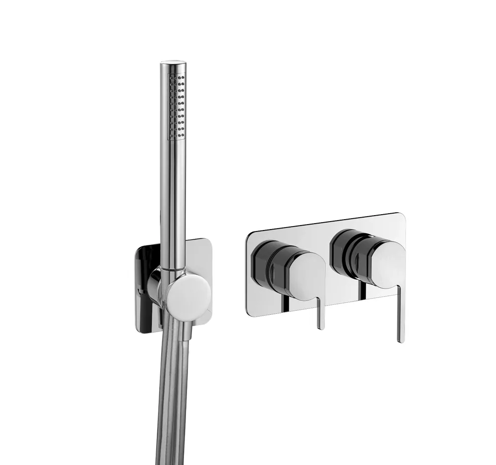 Monomando empotrar horizontal, 3 vías con toma agua con mango ducha