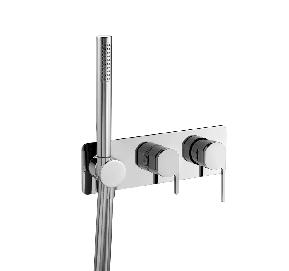 Monomando empotrar horizontal, 3 vías con soporte con mango ducha