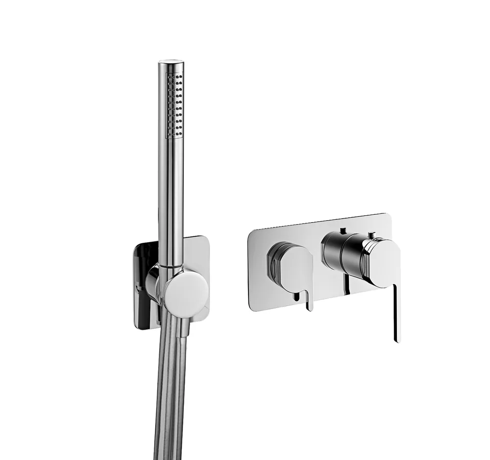 Termostato empotrar horizontal, 3 vías con toma agua con mango ducha