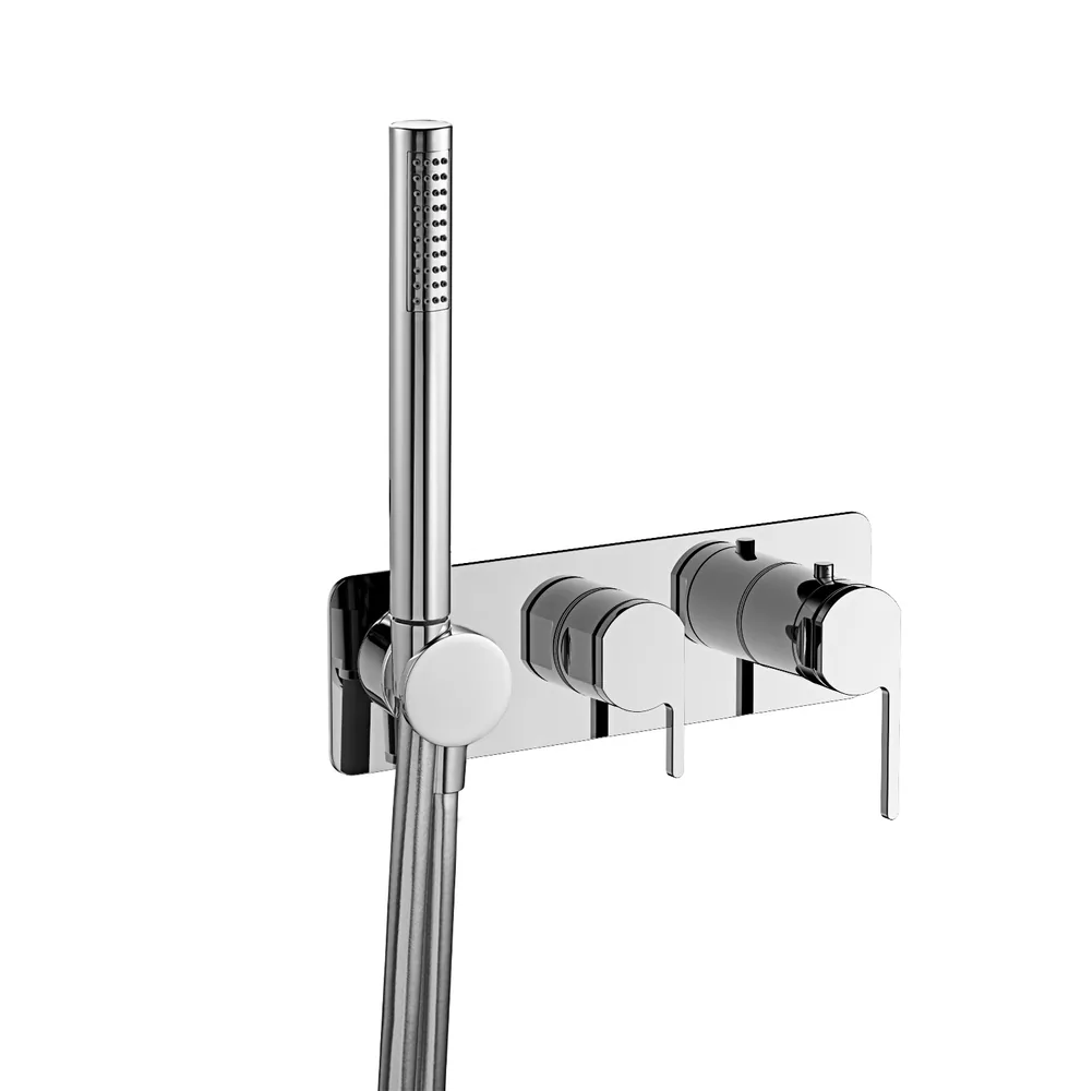 Termostato empotrar horizontal, 3 vías con soporte con mango ducha