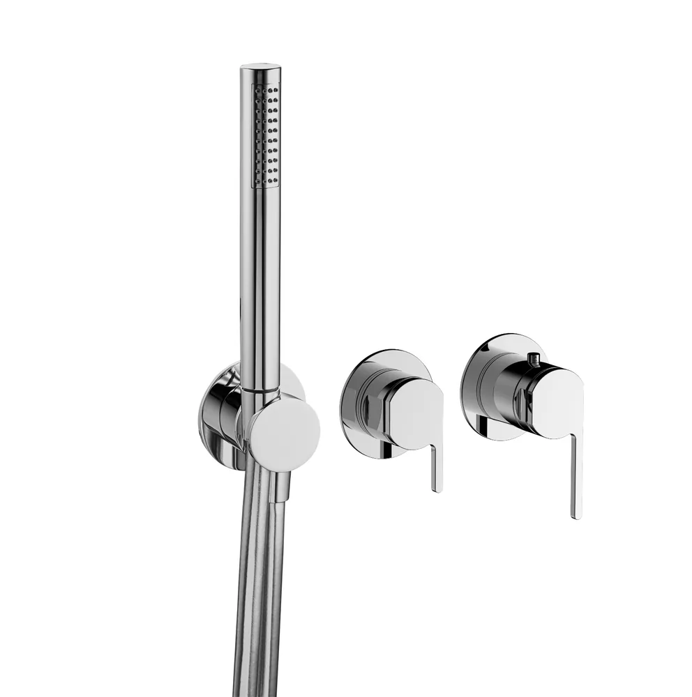 Termostato empotrar horizontal, 2 vías con soporte con mango ducha