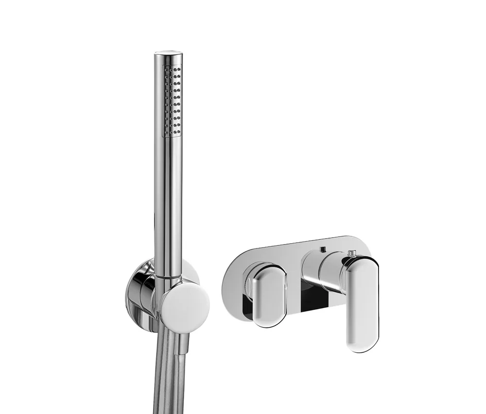 Termostato empotrar horizontal, 2 vías con toma agua con mango ducha